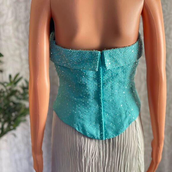 Vtg Y2K Mori Lee Beaded Corset Top Blue Strapless Sequin Prom Party Top Sz 7/8 - Picture 5 of 11